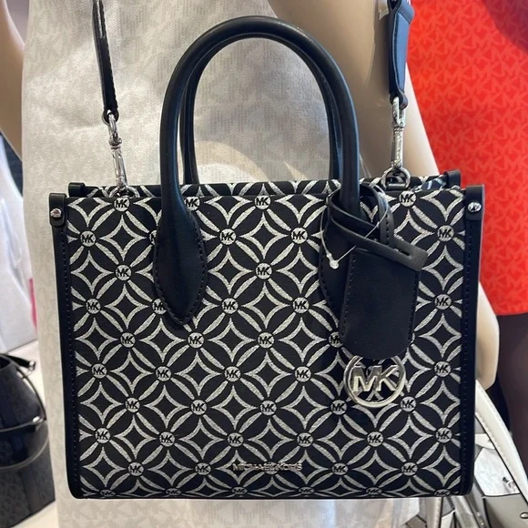 Michael Kors Mirella Small Metallic Logo Jacquard Crossbody Bag Black/Silver 
NW - Picture 14 of 16